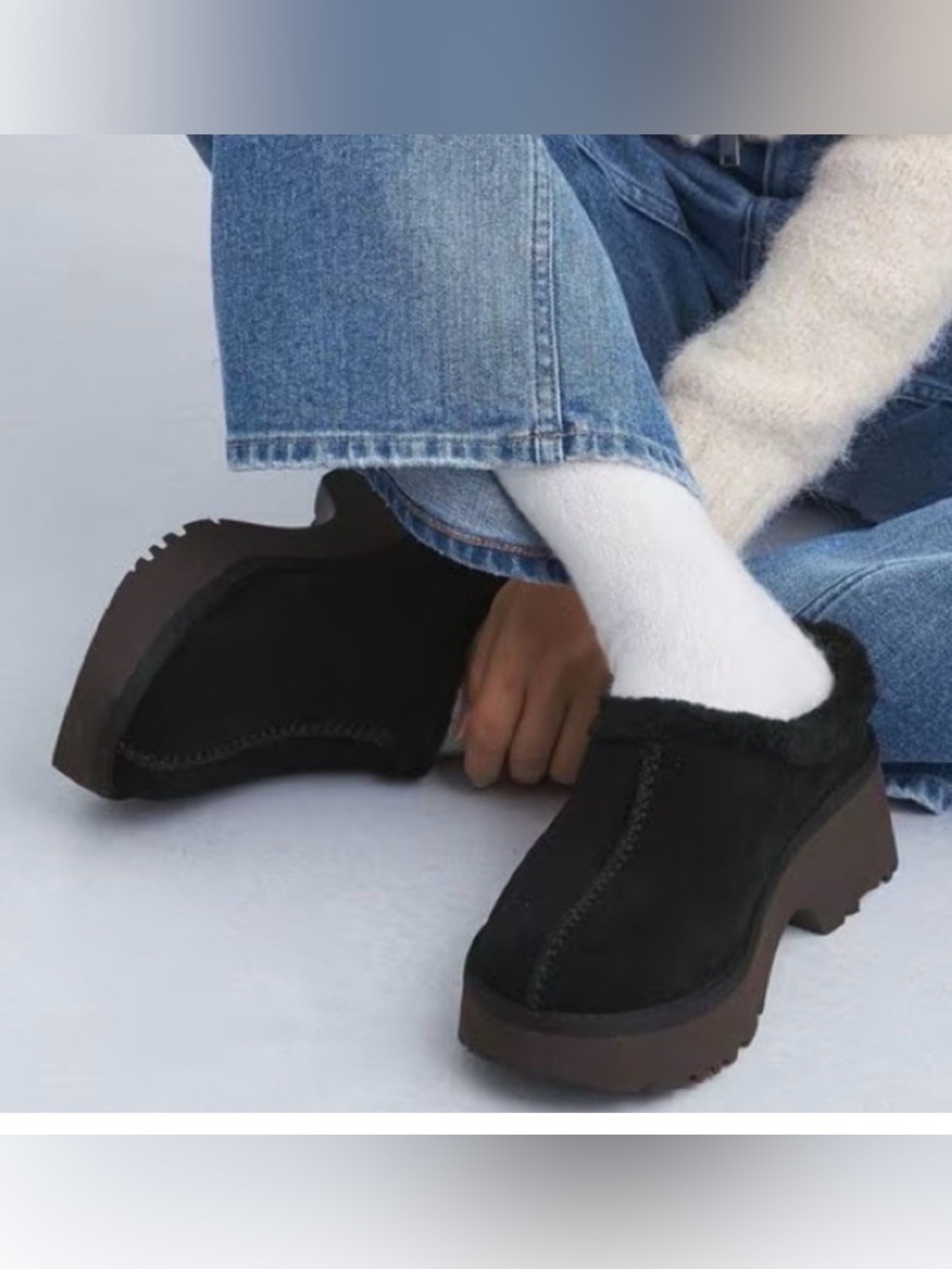 UGG NEW HEIGHTS COZY CLOG Black Suede Shoes slip on platform 9